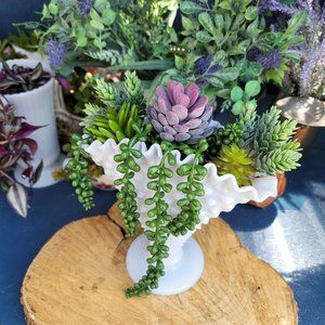 Faux Succulent Arrangement in Hobnail Fenton